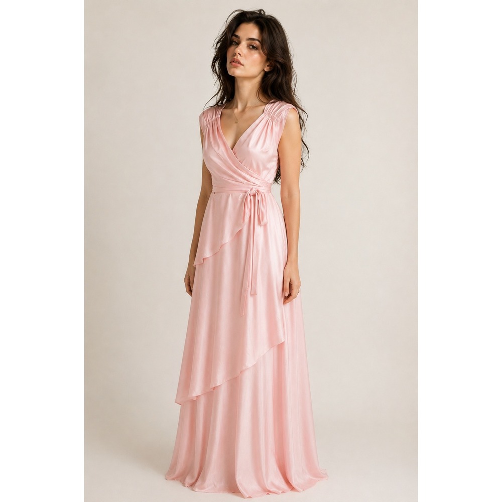 Vintage 70s Pink Draped Cowl‎ Back Maxi Dress Small